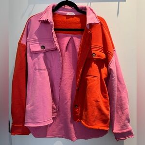 Vestique Feeling Iconic Shacket
Pink and Red
Size Small
